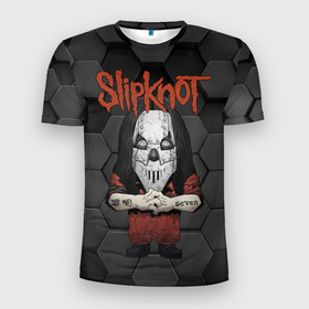 Мужская футболка 3D Slim с принтом Slipknot seven art в Новосибирске, 100% полиэстер с улучшенными характеристиками | приталенный силуэт, круглая горловина, широкие плечи, сужается к линии бедра | Тематика изображения на принте: 
