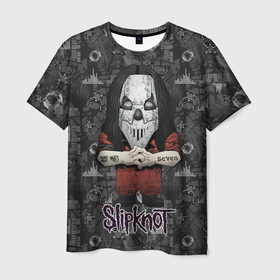 Мужская футболка 3D с принтом Slipknot серый абстрактный фон в Рязани, 100% полиэфир | прямой крой, круглый вырез горловины, длина до линии бедер | 