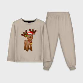 Детская пижама с лонгсливом хлопок с принтом Новогодний олень с бубенчиком в Санкт-Петербурге,  |  | 