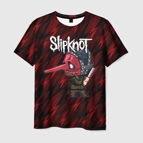 Мужская футболка 3D с принтом Slipknot красные молнии в Тюмени, 100% полиэфир | прямой крой, круглый вырез горловины, длина до линии бедер | 