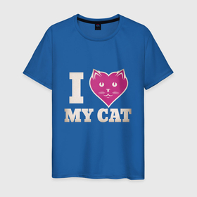 Мужская футболка хлопок с принтом Love my cat в Кировске, 100% хлопок | прямой крой, круглый вырез горловины, длина до линии бедер, слегка спущенное плечо. | 
