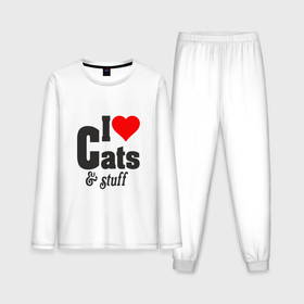Мужская пижама хлопок (с лонгсливом) с принтом Love cats and stuff в Курске,  |  | Тематика изображения на принте: 