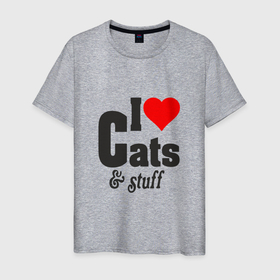 Мужская футболка хлопок с принтом Love cats and stuff в Тюмени, 100% хлопок | прямой крой, круглый вырез горловины, длина до линии бедер, слегка спущенное плечо. | 