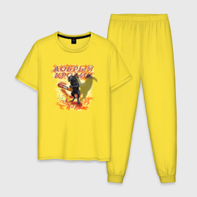 Мужская пижама хлопок с принтом Злой Кролик Новый Год 2023 в Тюмени, 100% хлопок | брюки и футболка прямого кроя, без карманов, на брюках мягкая резинка на поясе и по низу штанин
 | 