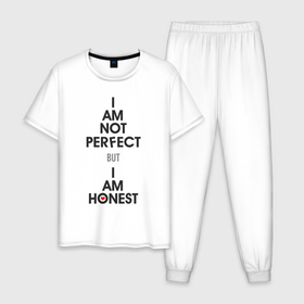 Мужская пижама хлопок с принтом I am not perfect   but I am honest , 100% хлопок | брюки и футболка прямого кроя, без карманов, на брюках мягкая резинка на поясе и по низу штанин
 | 