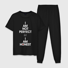 Мужская пижама хлопок с принтом I am not perfect, I am honest , 100% хлопок | брюки и футболка прямого кроя, без карманов, на брюках мягкая резинка на поясе и по низу штанин
 | 
