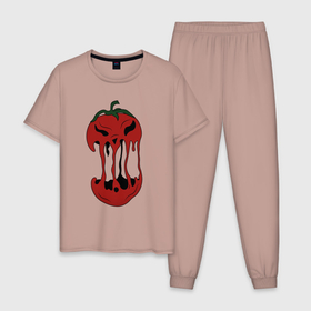 Мужская пижама хлопок с принтом Агрессивный красный помидор в Тюмени, 100% хлопок | брюки и футболка прямого кроя, без карманов, на брюках мягкая резинка на поясе и по низу штанин
 | 