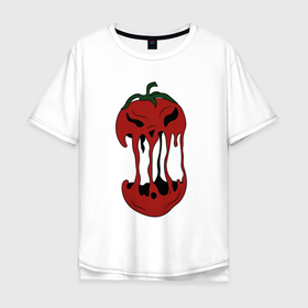 Мужская футболка хлопок Oversize с принтом Агрессивный красный помидор в Екатеринбурге, 100% хлопок | свободный крой, круглый ворот, “спинка” длиннее передней части | Тематика изображения на принте: 