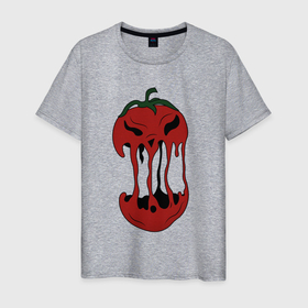 Мужская футболка хлопок с принтом Агрессивный красный помидор в Белгороде, 100% хлопок | прямой крой, круглый вырез горловины, длина до линии бедер, слегка спущенное плечо. | 