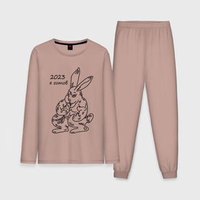 Мужская пижама хлопок (с лонгсливом) с принтом Суровый кролик 2023 в Кировске,  |  | Тематика изображения на принте: 