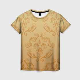 Женская футболка 3D с принтом Золотые паттерны в Курске, 100% полиэфир ( синтетическое хлопкоподобное полотно) | прямой крой, круглый вырез горловины, длина до линии бедер | 