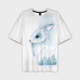 Мужская футболка OVERSIZE 3D с принтом Милый кролик в акварельной технике в Петрозаводске,  |  | 