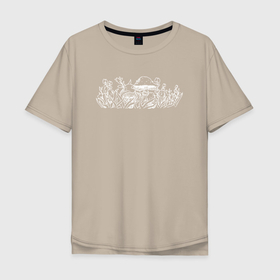Мужская футболка хлопок Oversize с принтом Поляна с грибами в Кировске, 100% хлопок | свободный крой, круглый ворот, “спинка” длиннее передней части | 
