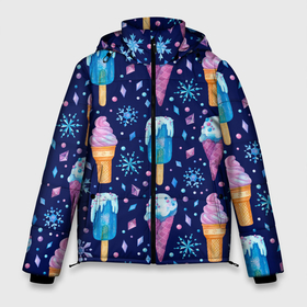 Мужская зимняя куртка 3D с принтом Новогоднее мороженое в Новосибирске, верх — 100% полиэстер; подкладка — 100% полиэстер; утеплитель — 100% полиэстер | длина ниже бедра, свободный силуэт Оверсайз. Есть воротник-стойка, отстегивающийся капюшон и ветрозащитная планка. 

Боковые карманы с листочкой на кнопках и внутренний карман на молнии. | 
