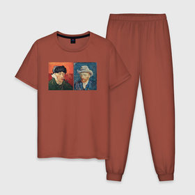 Мужская пижама хлопок с принтом Автопортрет Van Gogh в Курске, 100% хлопок | брюки и футболка прямого кроя, без карманов, на брюках мягкая резинка на поясе и по низу штанин
 | 