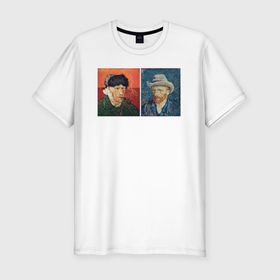 Мужская футболка хлопок Slim с принтом Автопортрет Van Gogh в Новосибирске, 92% хлопок, 8% лайкра | приталенный силуэт, круглый вырез ворота, длина до линии бедра, короткий рукав | 