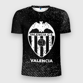 Мужская футболка 3D Slim с принтом Valencia с потертостями на темном фоне , 100% полиэстер с улучшенными характеристиками | приталенный силуэт, круглая горловина, широкие плечи, сужается к линии бедра | 