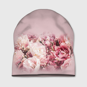 Шапка 3D с принтом Нежные розовые цветы в букете в Тюмени, 100% полиэстер | универсальный размер, печать по всей поверхности изделия | 