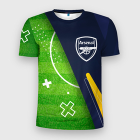 Мужская футболка 3D Slim с принтом Arsenal football field в Санкт-Петербурге, 100% полиэстер с улучшенными характеристиками | приталенный силуэт, круглая горловина, широкие плечи, сужается к линии бедра | 