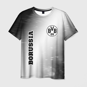 Мужская футболка 3D с принтом Borussia sport на светлом фоне: надпись, символ в Кировске, 100% полиэфир | прямой крой, круглый вырез горловины, длина до линии бедер | 