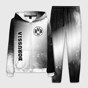 Мужской костюм 3D с принтом Borussia sport на светлом фоне: надпись, символ , 100% полиэстер | Манжеты и пояс оформлены тканевой резинкой, двухслойный капюшон со шнурком для регулировки, карманы спереди | 