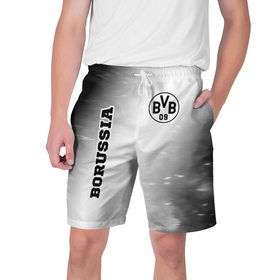 Мужские шорты 3D с принтом Borussia sport на светлом фоне: надпись, символ ,  полиэстер 100% | прямой крой, два кармана без застежек по бокам. Мягкая трикотажная резинка на поясе, внутри которой широкие завязки. Длина чуть выше колен | 