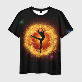 Мужская футболка 3D с принтом Танец балерины в огненном шаре в Кировске, 100% полиэфир | прямой крой, круглый вырез горловины, длина до линии бедер | 