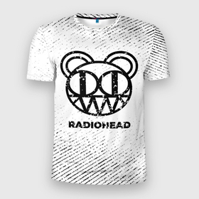 Мужская футболка 3D Slim с принтом Radiohead с потертостями на светлом фоне в Тюмени, 100% полиэстер с улучшенными характеристиками | приталенный силуэт, круглая горловина, широкие плечи, сужается к линии бедра | 