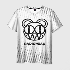 Мужская футболка 3D с принтом Radiohead с потертостями на светлом фоне , 100% полиэфир | прямой крой, круглый вырез горловины, длина до линии бедер | 