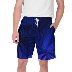 Мужские шорты 3D с принтом Пальма в неоновом свете в Белгороде,  полиэстер 100% | прямой крой, два кармана без застежек по бокам. Мягкая трикотажная резинка на поясе, внутри которой широкие завязки. Длина чуть выше колен | 