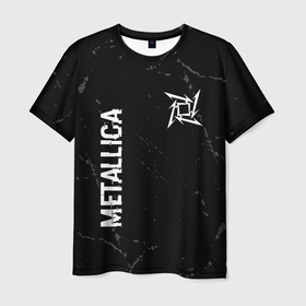 Мужская футболка 3D с принтом Metallica glitch на темном фоне: надпись, символ в Белгороде, 100% полиэфир | прямой крой, круглый вырез горловины, длина до линии бедер | 