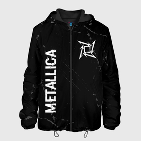 Мужская куртка 3D с принтом Metallica glitch на темном фоне: надпись, символ в Курске, ткань верха — 100% полиэстер, подклад — флис | прямой крой, подол и капюшон оформлены резинкой с фиксаторами, два кармана без застежек по бокам, один большой потайной карман на груди. Карман на груди застегивается на липучку | 