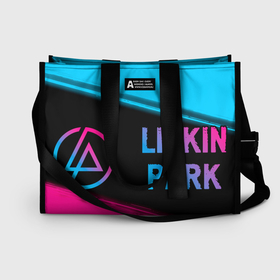 Сумка-шоппер 3D с принтом Linkin Park   neon gradient: надпись и символ в Кировске, 100% полиэстер | застегивается на металлическую кнопку; внутренний карман застегивается на молнию. Стенки укреплены специальным мягким материалом, чтобы защитить содержимое от несильных ударов
 | 