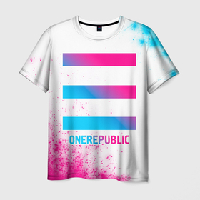 Мужская футболка 3D с принтом OneRepublic neon gradient style , 100% полиэфир | прямой крой, круглый вырез горловины, длина до линии бедер | 