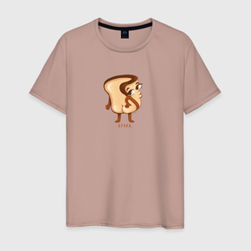 Мужская футболка хлопок с принтом Булка   забавная мультяшная еда в Санкт-Петербурге, 100% хлопок | прямой крой, круглый вырез горловины, длина до линии бедер, слегка спущенное плечо. | 