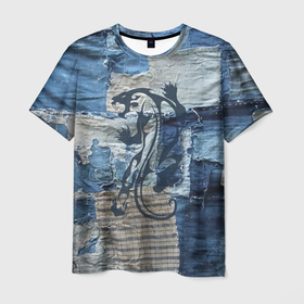 Мужская футболка 3D с принтом Cotton Rag   Patchwork  Tiger в Кировске, 100% полиэфир | прямой крой, круглый вырез горловины, длина до линии бедер | Тематика изображения на принте: 
