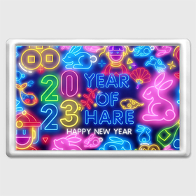 Магнит 45*70 с принтом Happy New Year Neon 2023 в Рязани, Пластик | Размер: 78*52 мм; Размер печати: 70*45 | Тематика изображения на принте: 