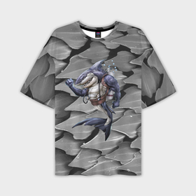 Мужская футболка OVERSIZE 3D с принтом Акула   опытный аквалангист в Тюмени,  |  | 
