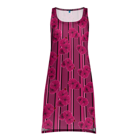 Платье-майка 3D с принтом Малиновый полосатый узор с цветами анемонов в Санкт-Петербурге, 100% полиэстер | полуприлегающий силуэт, широкие бретели, круглый вырез горловины, удлиненный подол сзади. | 