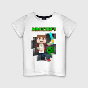 Детская футболка хлопок с принтом Майнкрафт криппер в Курске, 100% хлопок | круглый вырез горловины, полуприлегающий силуэт, длина до линии бедер | 