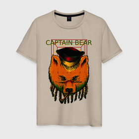 Мужская футболка хлопок с принтом Медведь капитан с бородой в Курске, 100% хлопок | прямой крой, круглый вырез горловины, длина до линии бедер, слегка спущенное плечо. | Тематика изображения на принте: 