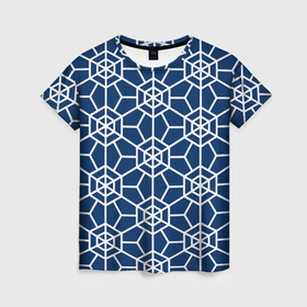 Женская футболка 3D с принтом Синий узорчатый паттерн в Санкт-Петербурге, 100% полиэфир ( синтетическое хлопкоподобное полотно) | прямой крой, круглый вырез горловины, длина до линии бедер | 
