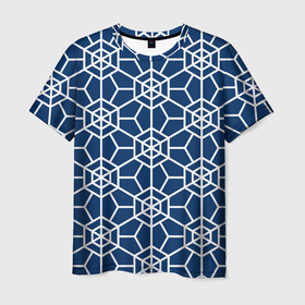 Мужская футболка 3D с принтом Синий узорчатый паттерн в Санкт-Петербурге, 100% полиэфир | прямой крой, круглый вырез горловины, длина до линии бедер | 