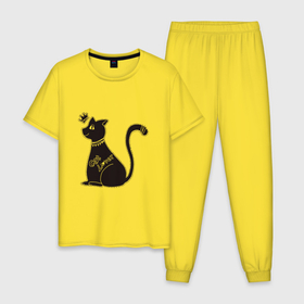 Мужская пижама хлопок с принтом Любитель котов в Тюмени, 100% хлопок | брюки и футболка прямого кроя, без карманов, на брюках мягкая резинка на поясе и по низу штанин
 | 