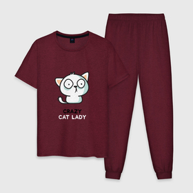 Мужская пижама хлопок с принтом Crazy cat lady , 100% хлопок | брюки и футболка прямого кроя, без карманов, на брюках мягкая резинка на поясе и по низу штанин
 | 