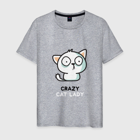 Мужская футболка хлопок с принтом Crazy cat lady , 100% хлопок | прямой крой, круглый вырез горловины, длина до линии бедер, слегка спущенное плечо. | Тематика изображения на принте: 