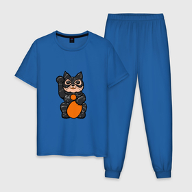 Мужская пижама хлопок с принтом кошка в латексе в Петрозаводске, 100% хлопок | брюки и футболка прямого кроя, без карманов, на брюках мягкая резинка на поясе и по низу штанин
 | 