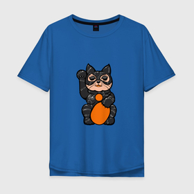 Мужская футболка хлопок Oversize с принтом кошка в латексе в Петрозаводске, 100% хлопок | свободный крой, круглый ворот, “спинка” длиннее передней части | Тематика изображения на принте: 