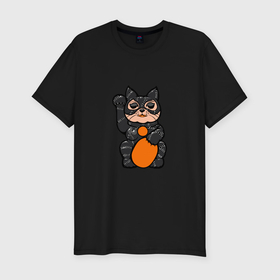 Мужская футболка хлопок Slim с принтом кошка в латексе в Петрозаводске, 92% хлопок, 8% лайкра | приталенный силуэт, круглый вырез ворота, длина до линии бедра, короткий рукав | 