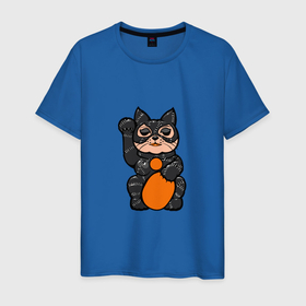 Мужская футболка хлопок с принтом кошка в латексе в Петрозаводске, 100% хлопок | прямой крой, круглый вырез горловины, длина до линии бедер, слегка спущенное плечо. | 